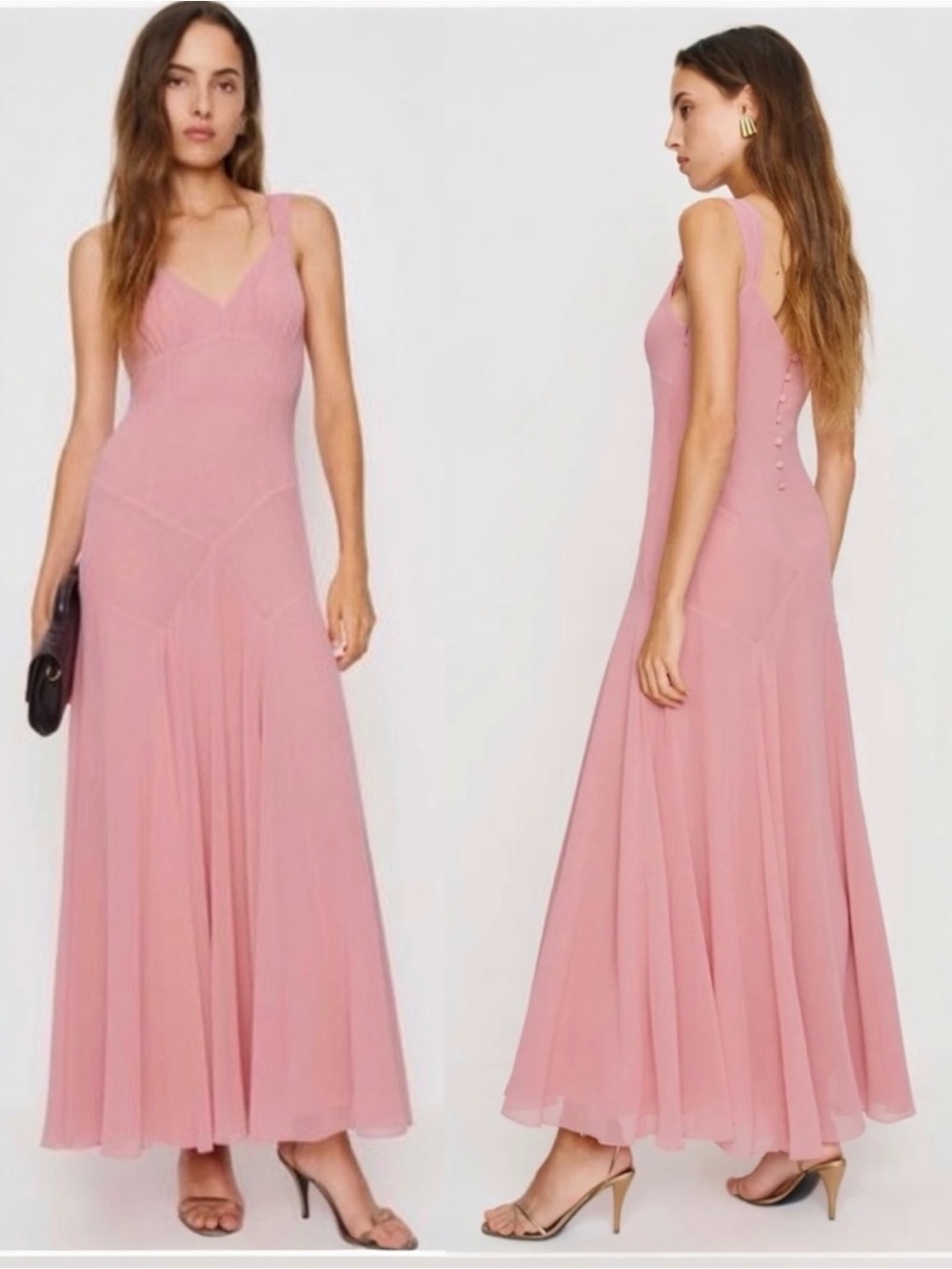 Reformation Narcissa Sleeveless V Neck Maxi Slip Dress Blush Pink Size 6 NEW
